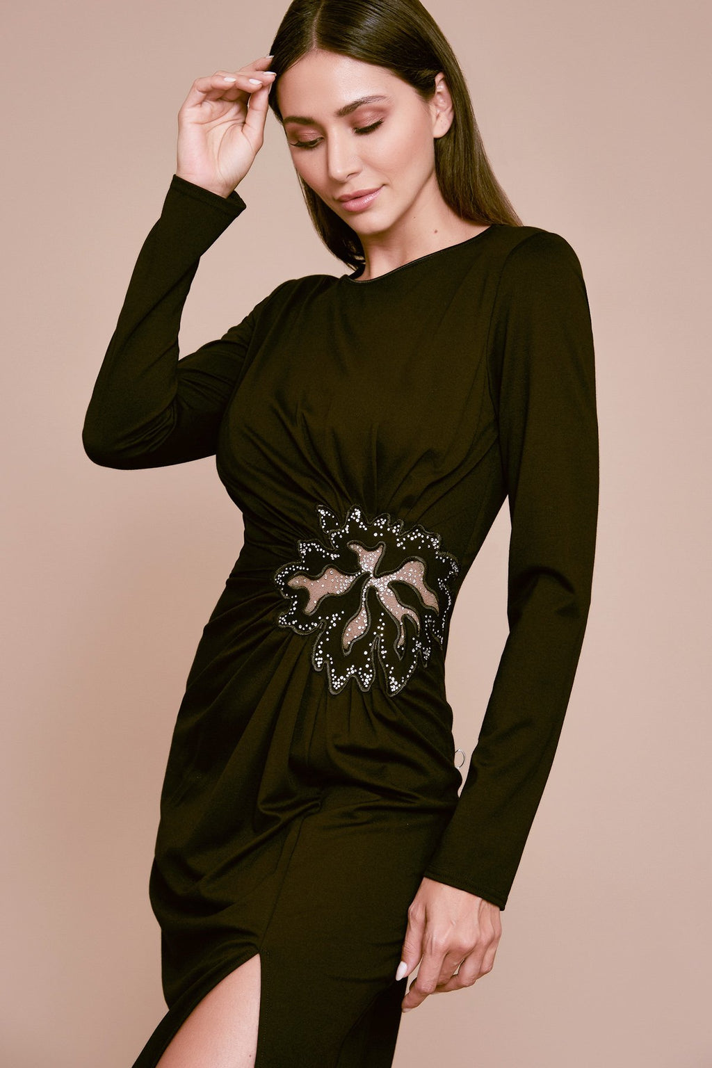 Tadashi Shoji - Ahayla Long-Sleeve Draped Jersey Dress