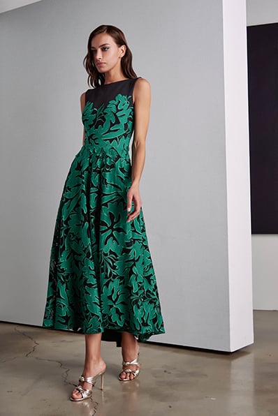 Brenna Floral Applique Tea-Length Dress