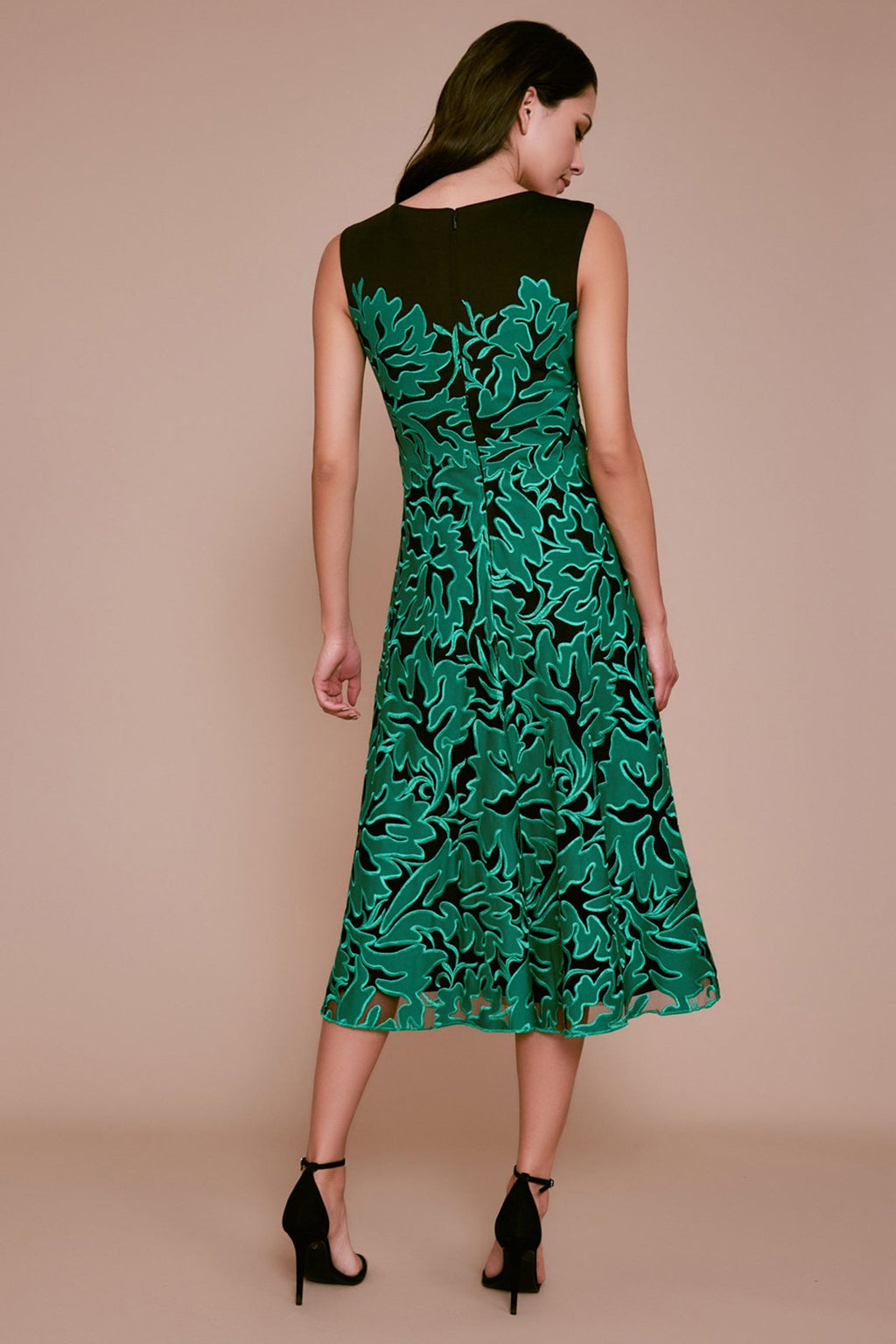 Tadashi Shoji - Brenna Floral Applique Tea-Length Dress