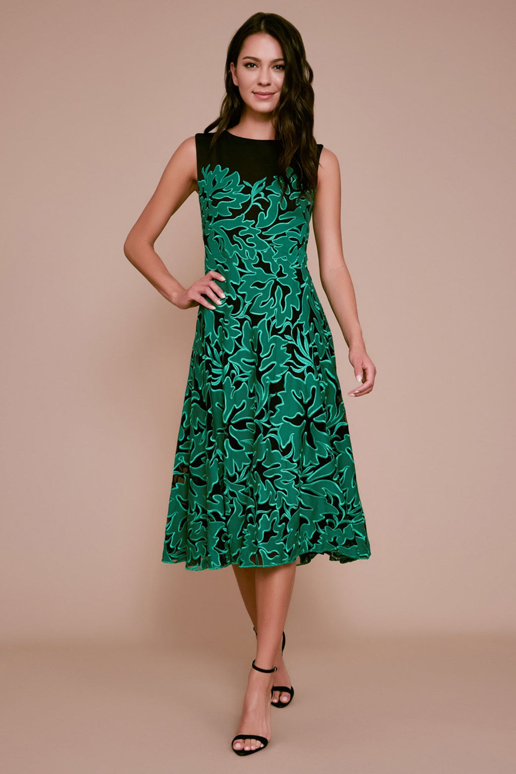 Tadashi Shoji - Brenna Floral Applique Tea-Length Dress