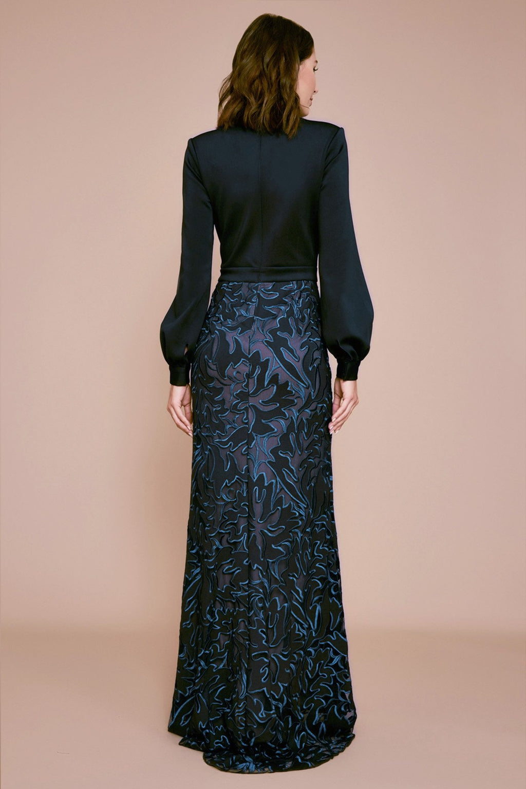 Tadashi Shoji - Elm Crepe Floral Applique Evening Gown