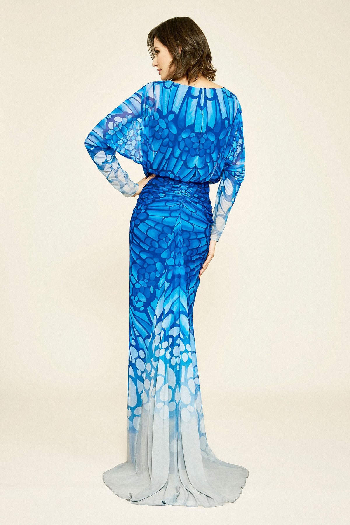Tadashi Shoji - Vinca Printed Mesh Long-Sleeve Gown