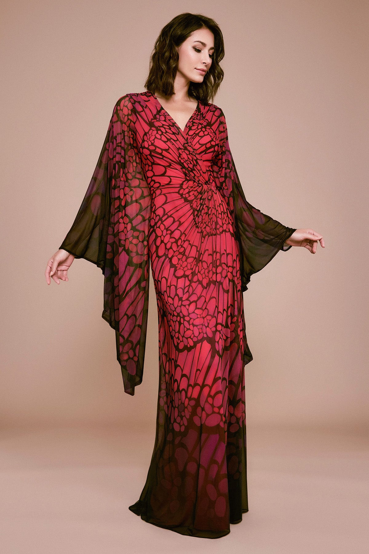Tadashi Shoji - Ajambo Draped Printed Mesh Gown