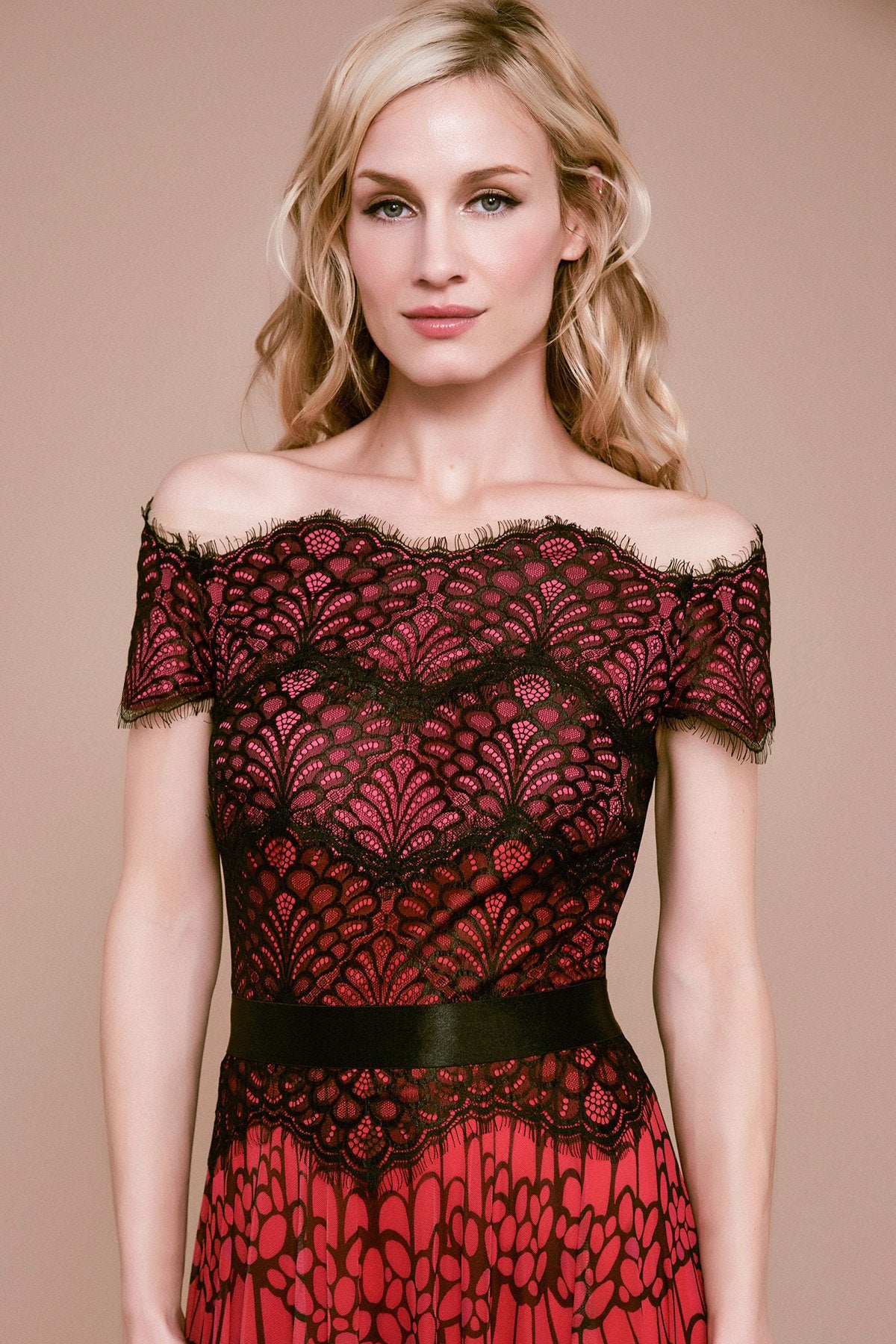 Itzel Off-The-Shoulder Lace & Mesh Gown  Tadashi Shoji Official Online  Boutique