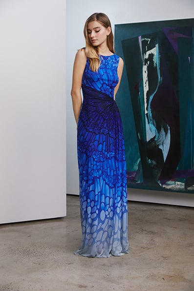 Tadashi Shoji - Cadenza Printed Mesh Slit Gown