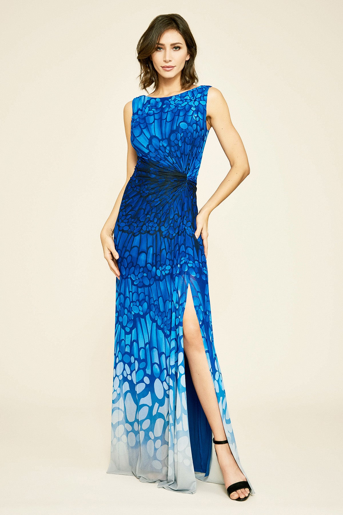 Tadashi Shoji - Cadenza Printed Mesh Slit Gown