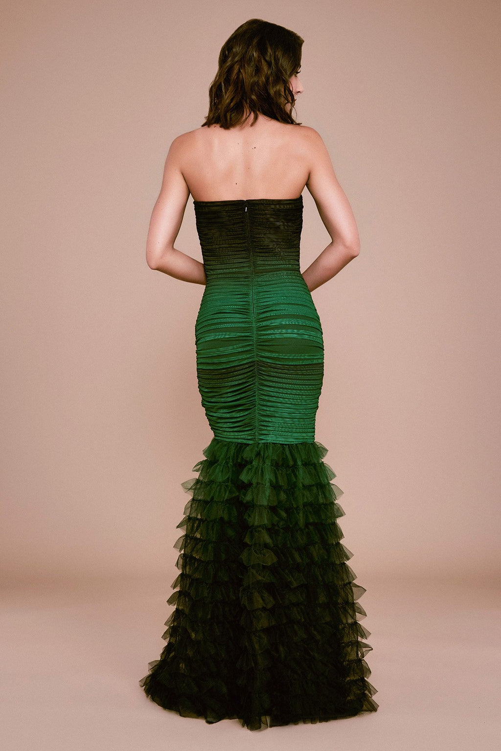 Tadashi Shoji - Forest Strapless Mesh Tulle Gown