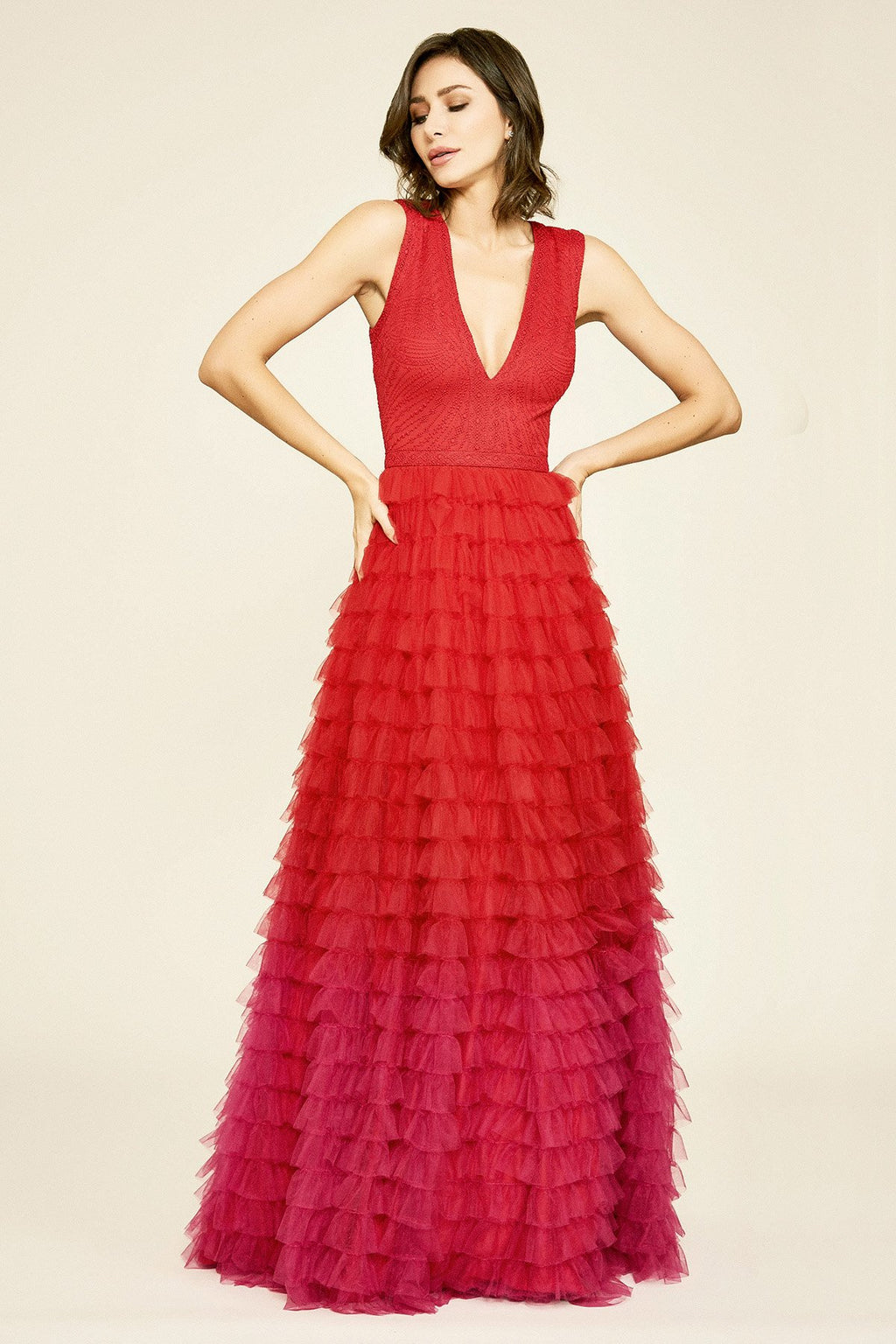Tadashi Shoji - Tala Embroidered Ombre Tulle Gown