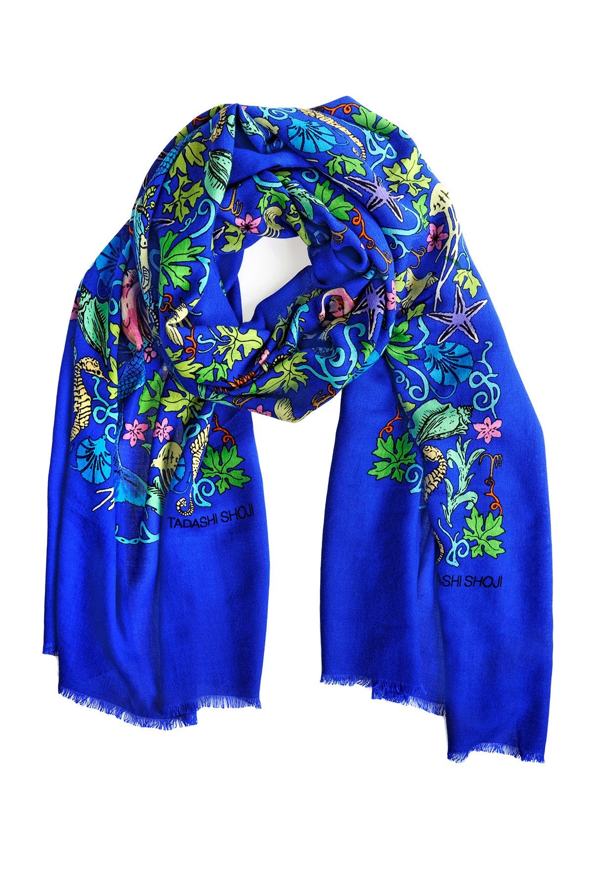 Mermaid Print Bamboo and Wool Scarf