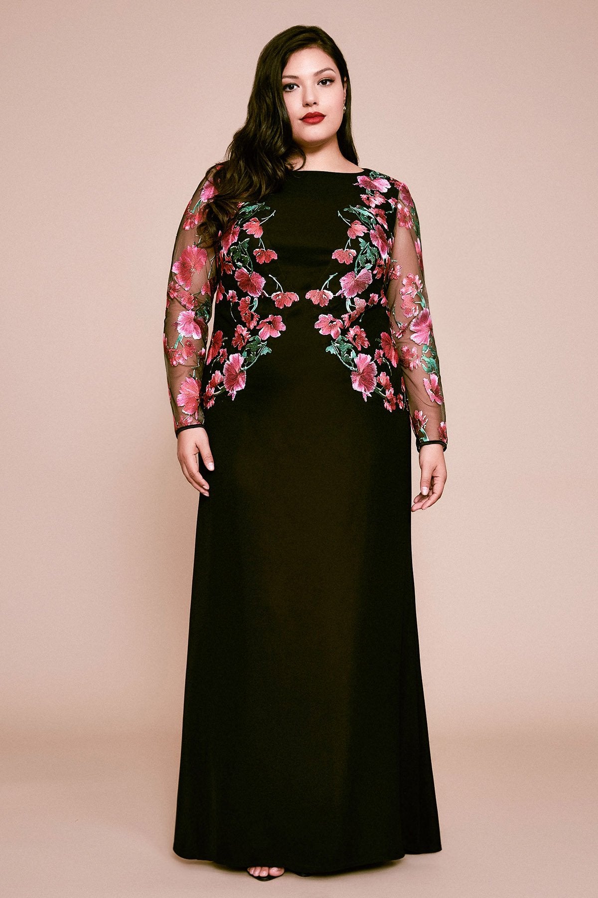 Tadashi Shoji - Samar Long-Sleeve Floral Embroidered Lace Gown - PLUS SIZE