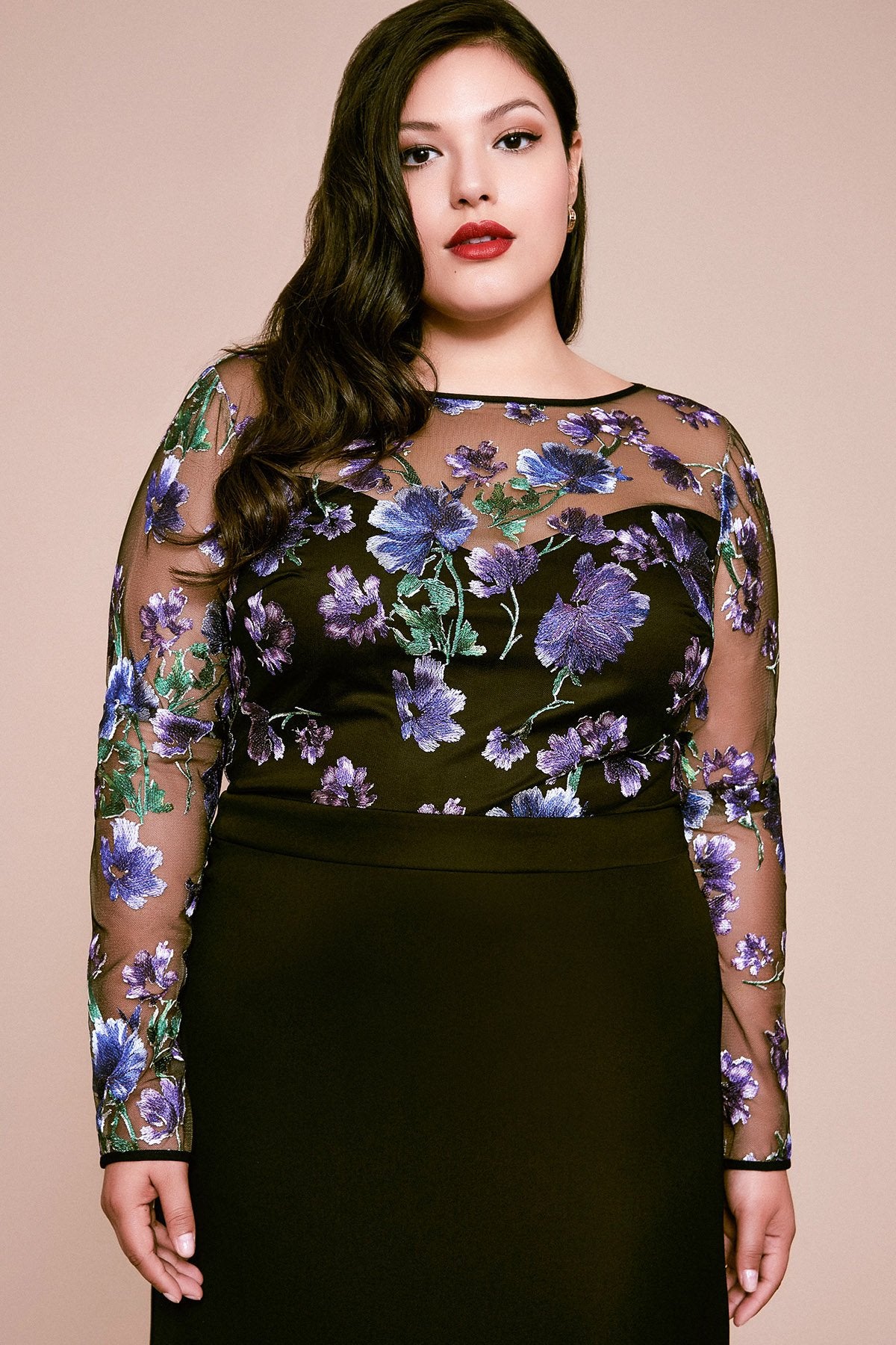 Tadashi Shoji - Zabel Floral Embroidered Crepe Gown - PLUS SIZE