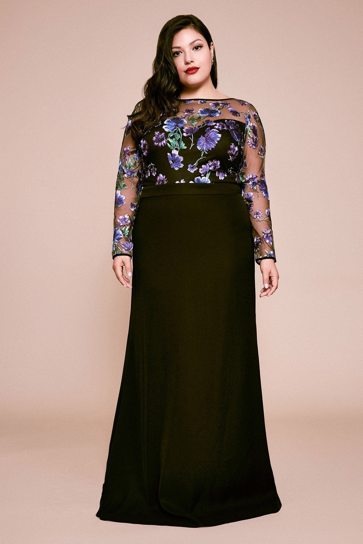Tadashi Shoji - Zabel Floral Embroidered Crepe Gown - PLUS SIZE