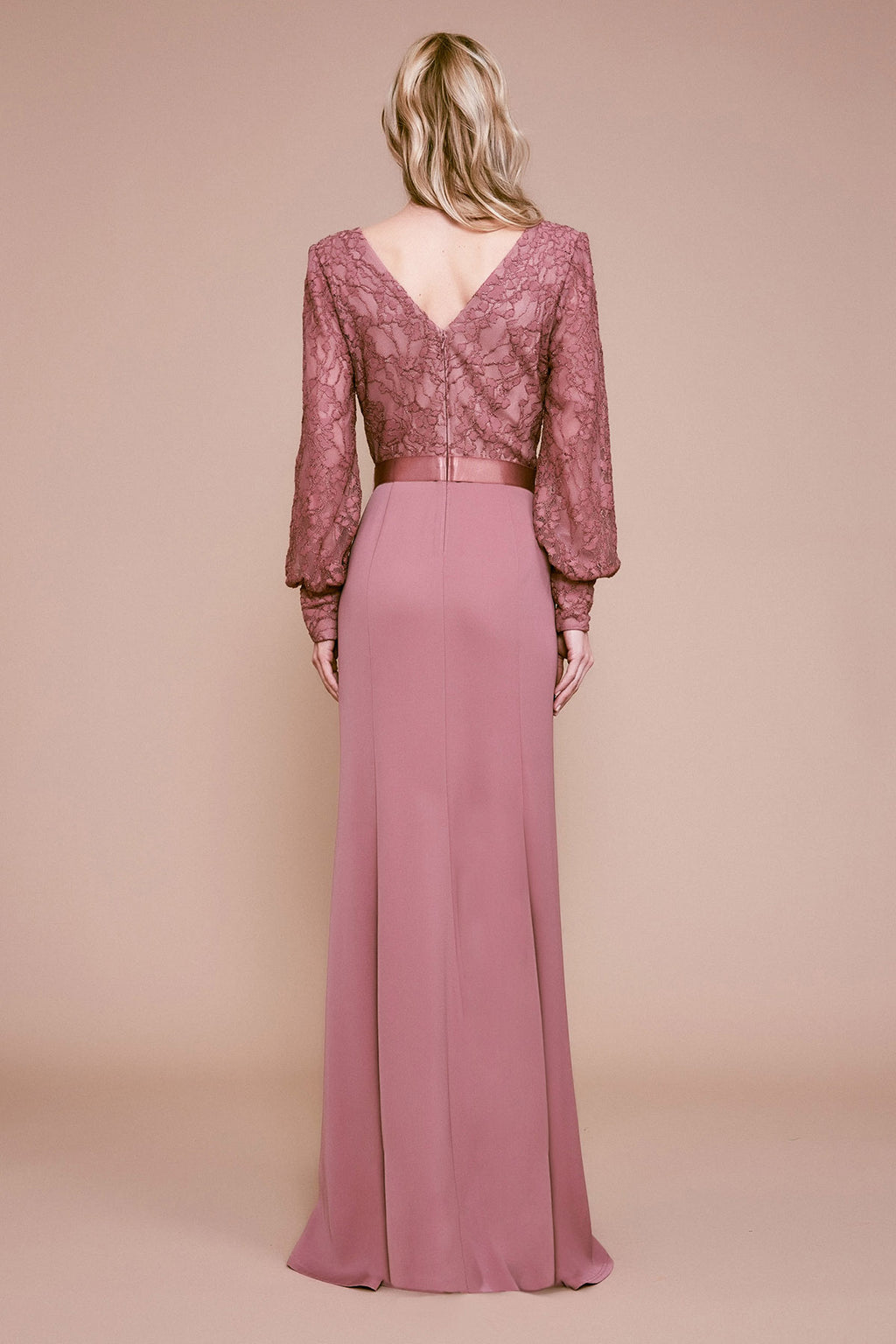 Rudee Long-Sleeve Lace & Crepe Gown