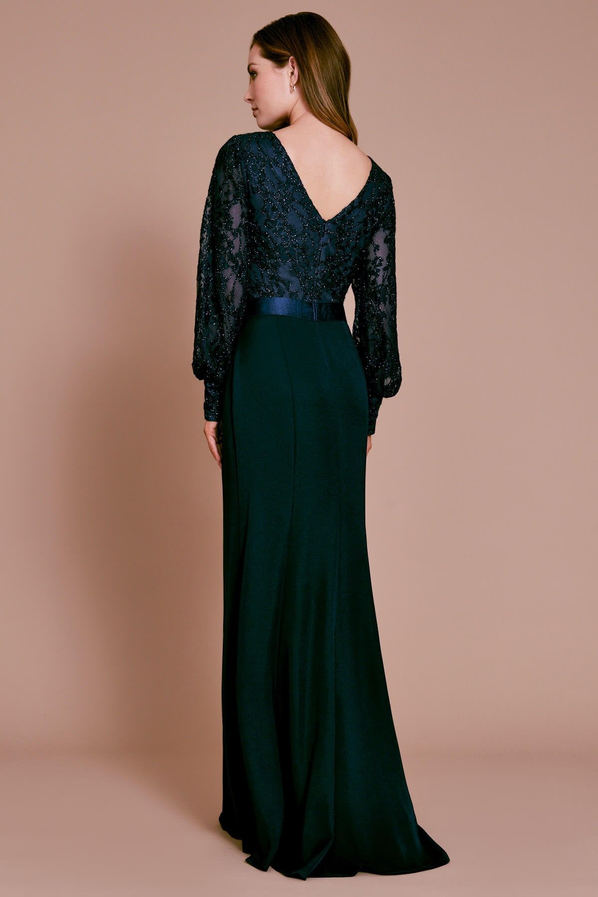 Rudee Long-Sleeve Lace & Crepe Gown
