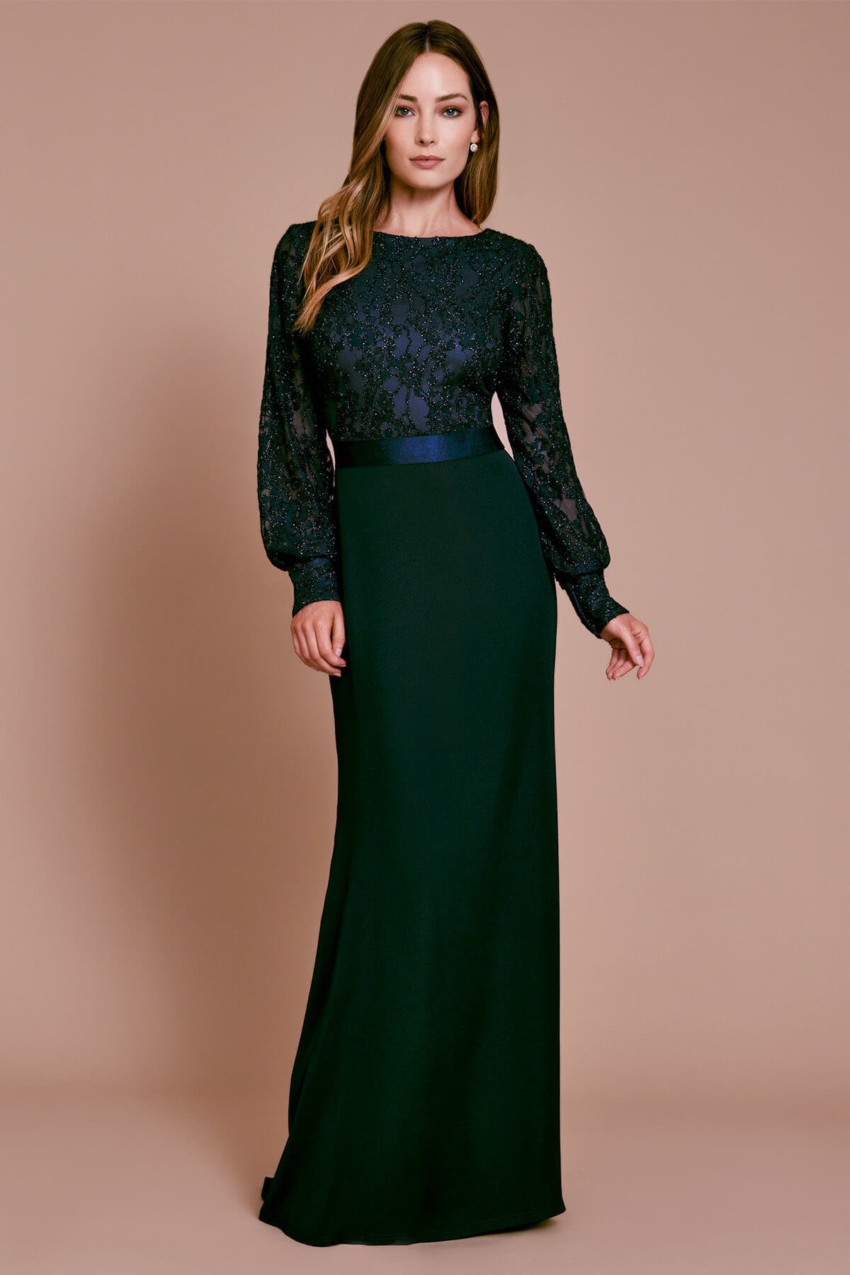 Tadashi Shoji - Rudee Long-Sleeve Lace & Crepe Gown