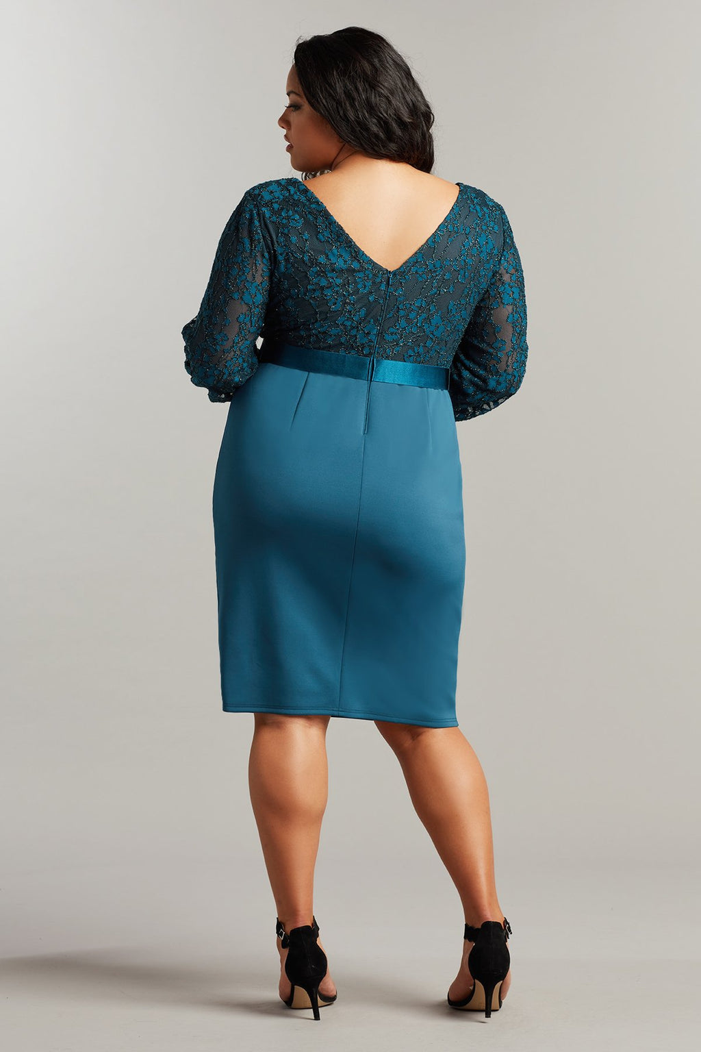 Ryman Long-Sleeve Lace & Crepe Dress-PLUS SIZE