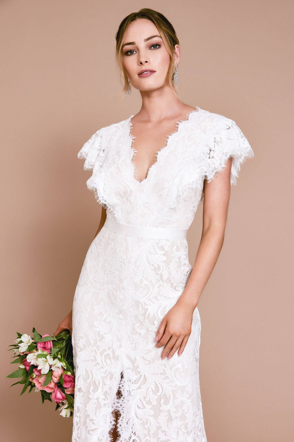 ARIEL V-NECK SLIT GOWN