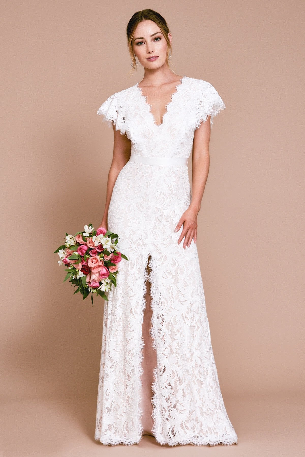 ARIEL V-NECK SLIT GOWN