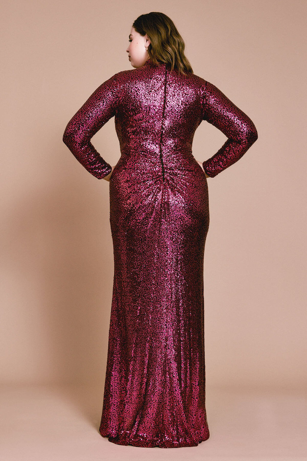 Rani Long-Sleeve Sequin Slit Gown - PLUS SIZE