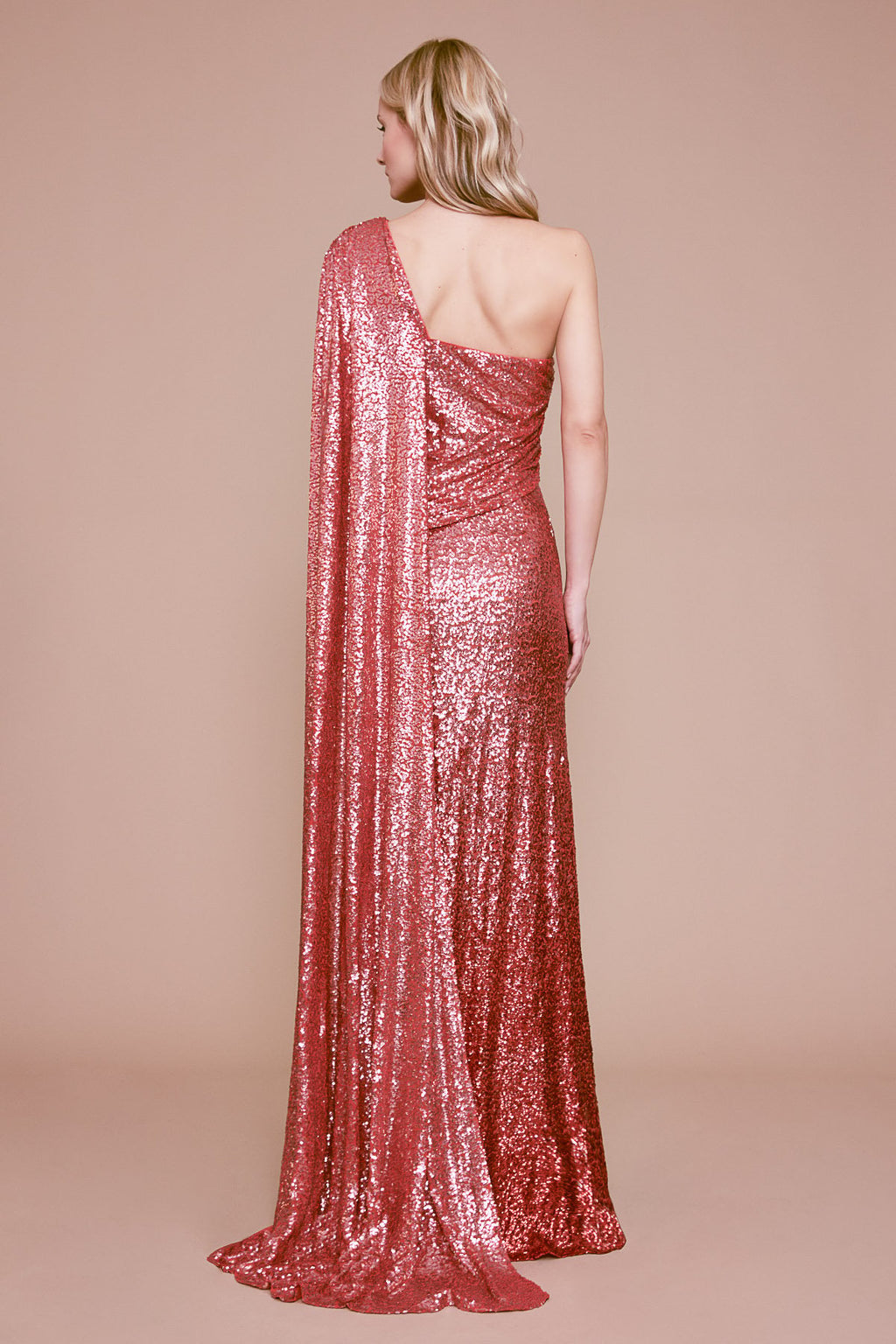 Bagan One-Shoulder Draped Sequin Gown