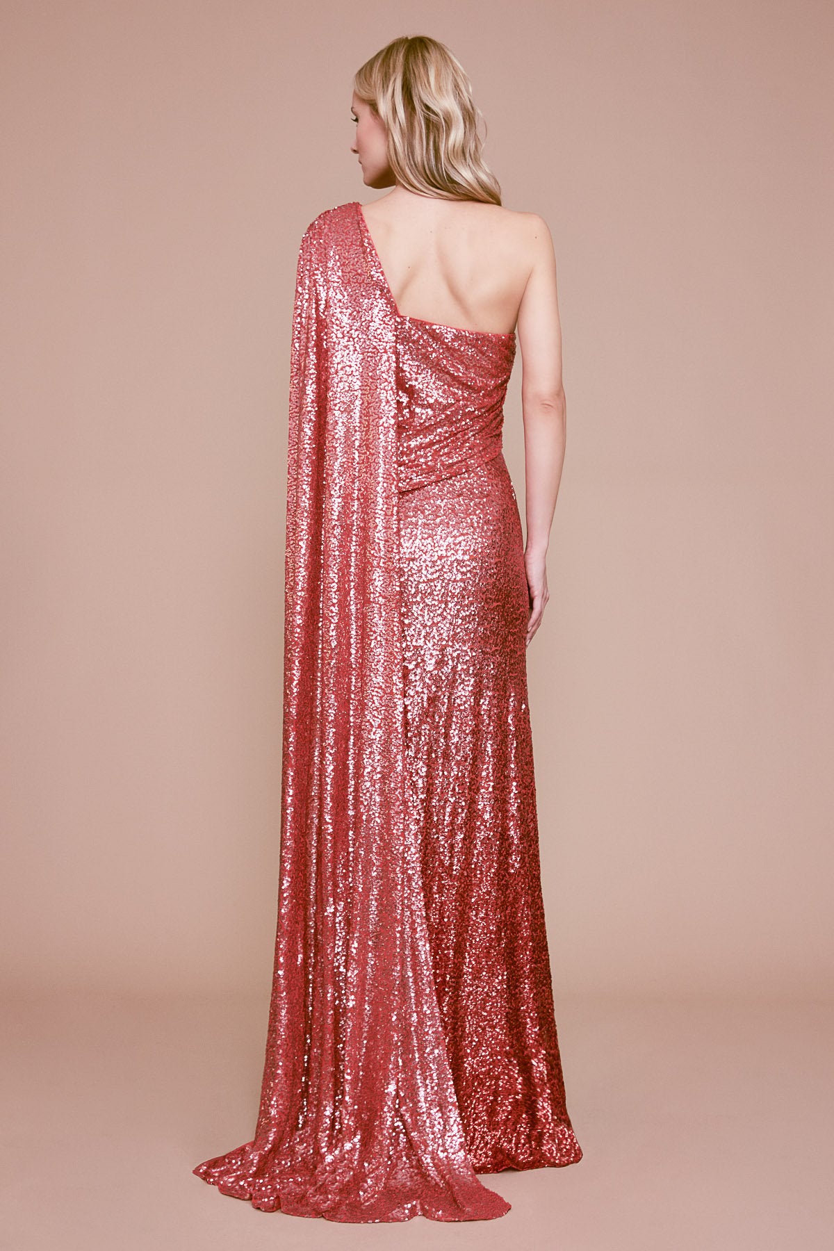 Bagan One-Shoulder Draped Sequin Gown