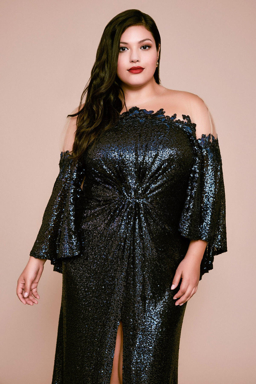 Tadashi Shoji - Phlox Capelet Slit Gown - PLUS SIZE
