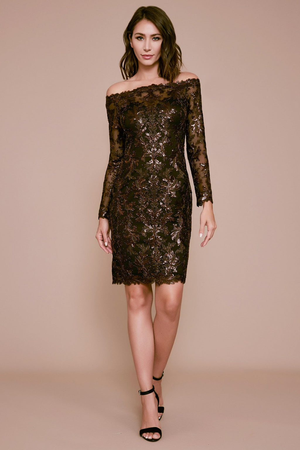 Bane Off-The-Shoulder Sequin Embroidered Dress