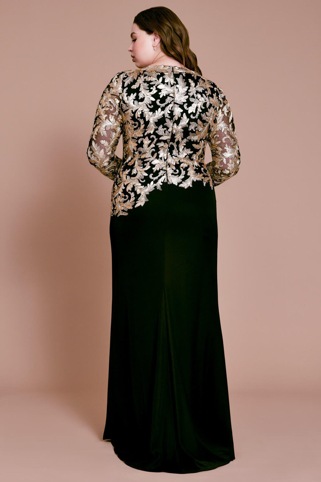 Kanya Long-Sleeve Crepe Gown-PLUS SIZE