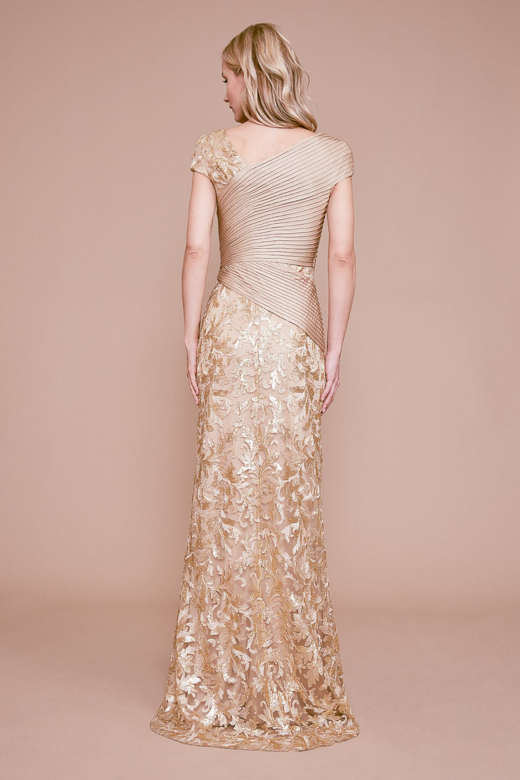 Anise Draped Pintuck Sequin Gown