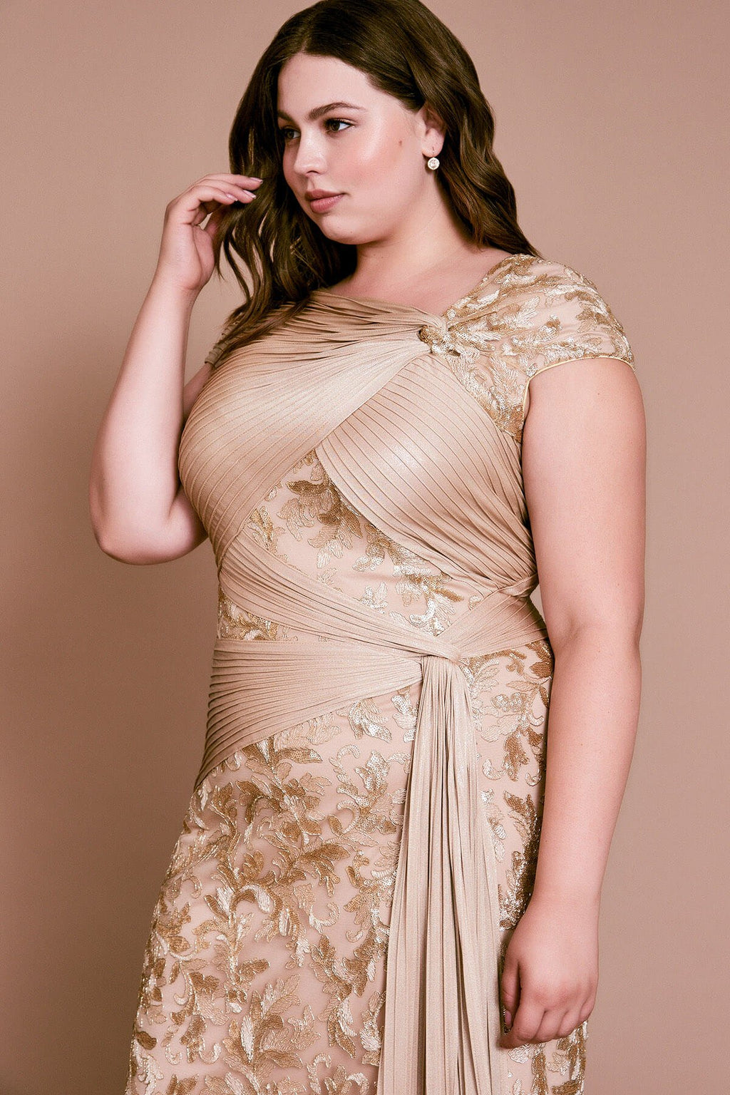 Anise Draped Pintuck Sequin Gown - PLUS SIZE