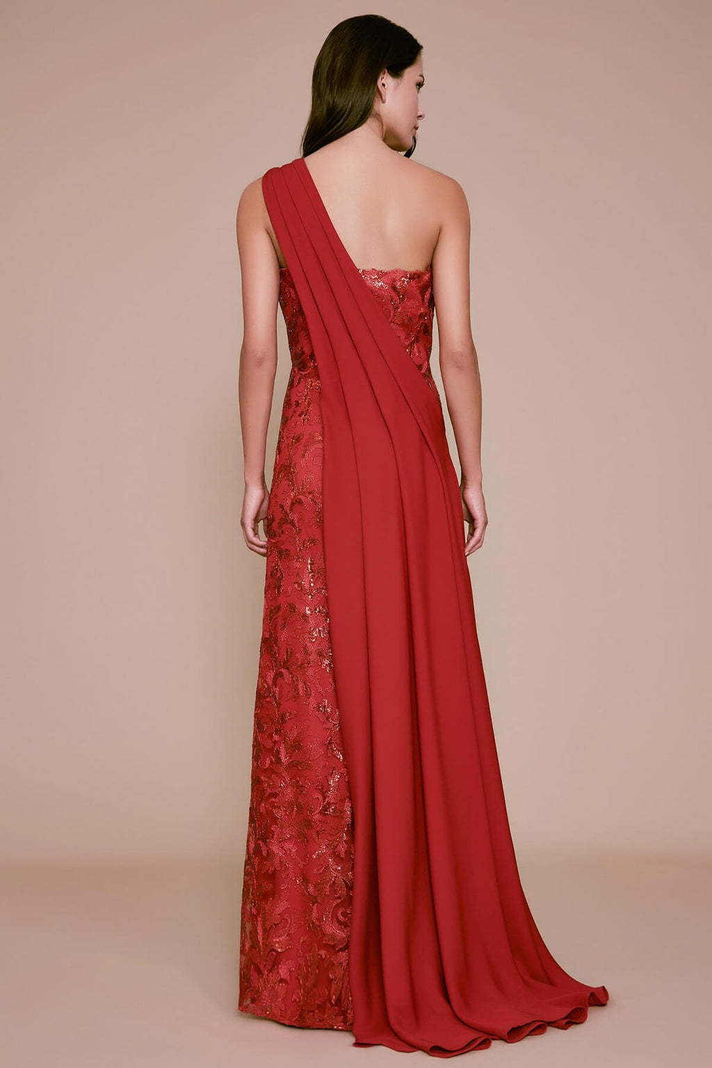Tadashi Shoji - Pira One-Shoulder Sequin Crepe Gown