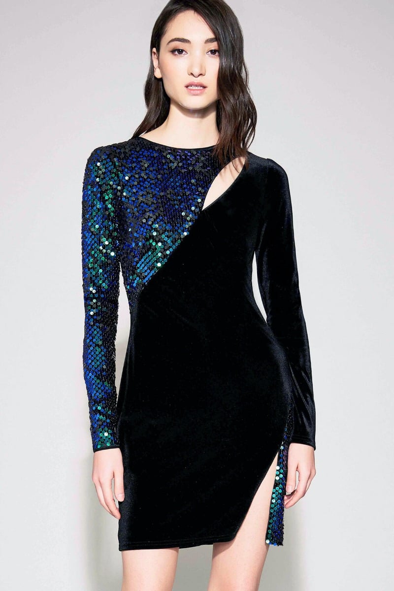 Rosie Long-Sleeve Sequin Velvet Mini Dress