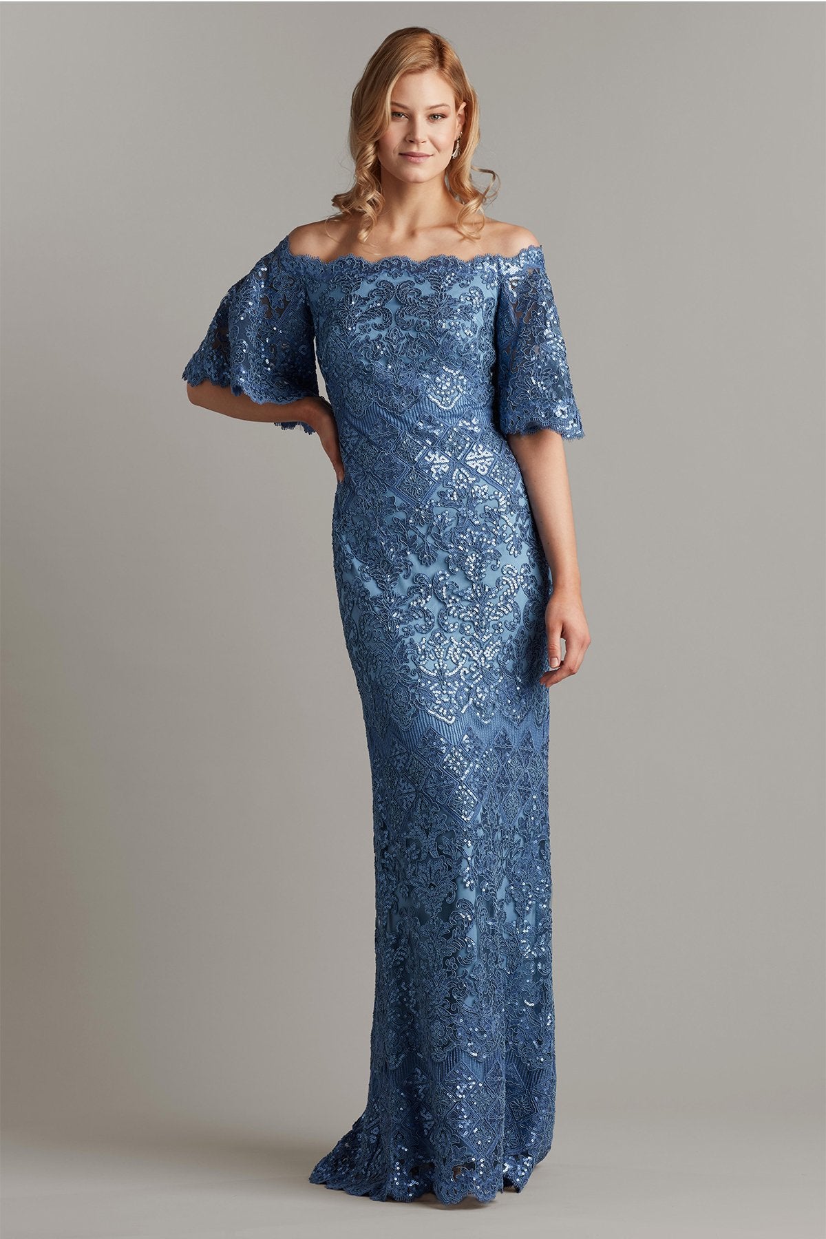 Hinata Off-Shoulder Sequin Embroidered Gown