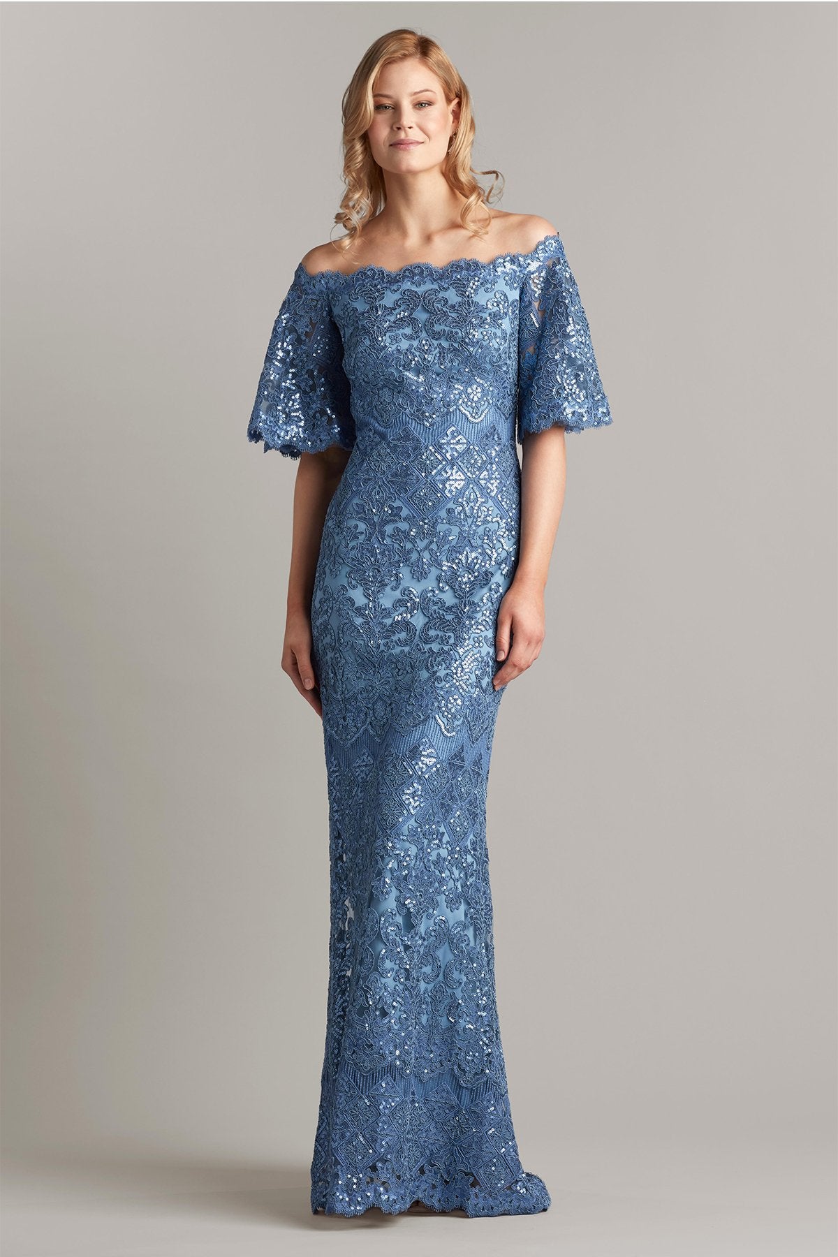 Hinata Off-Shoulder Sequin Embroidered Gown