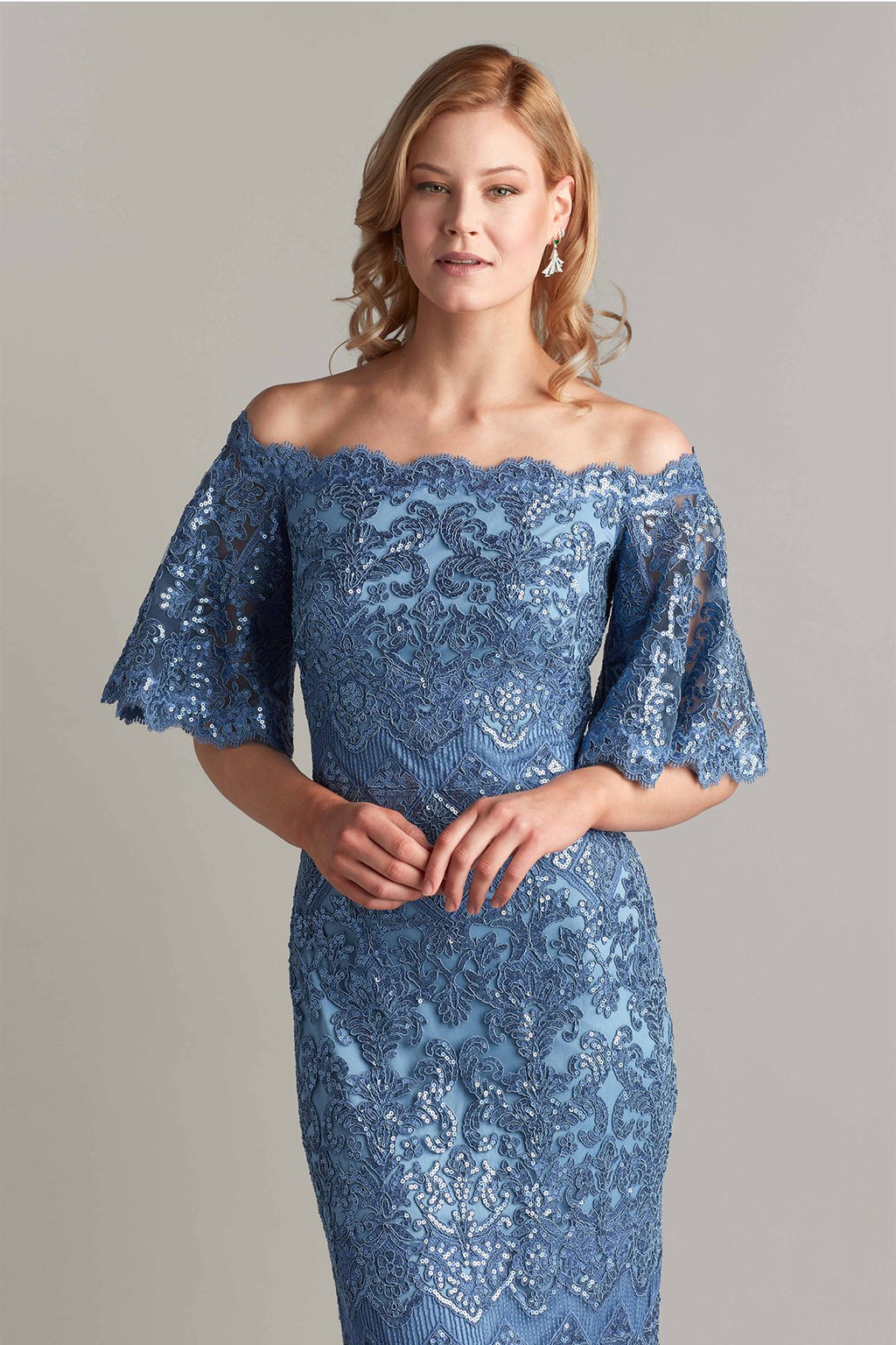 Hinata Off-Shoulder Sequin Embroidered Gown