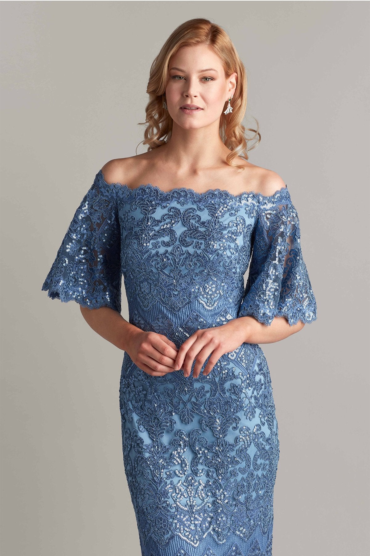 Hinata Off-Shoulder Sequin Embroidered Gown