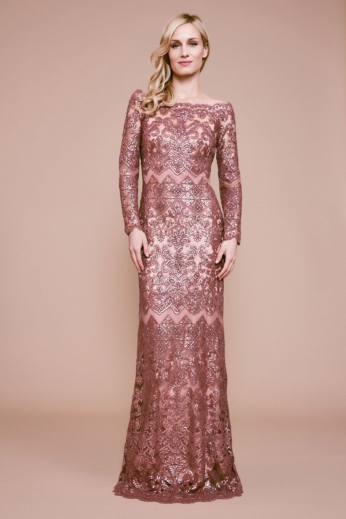 Tadashi Shoji - Eve Long-Sleeve Sequin Embroidered Gown