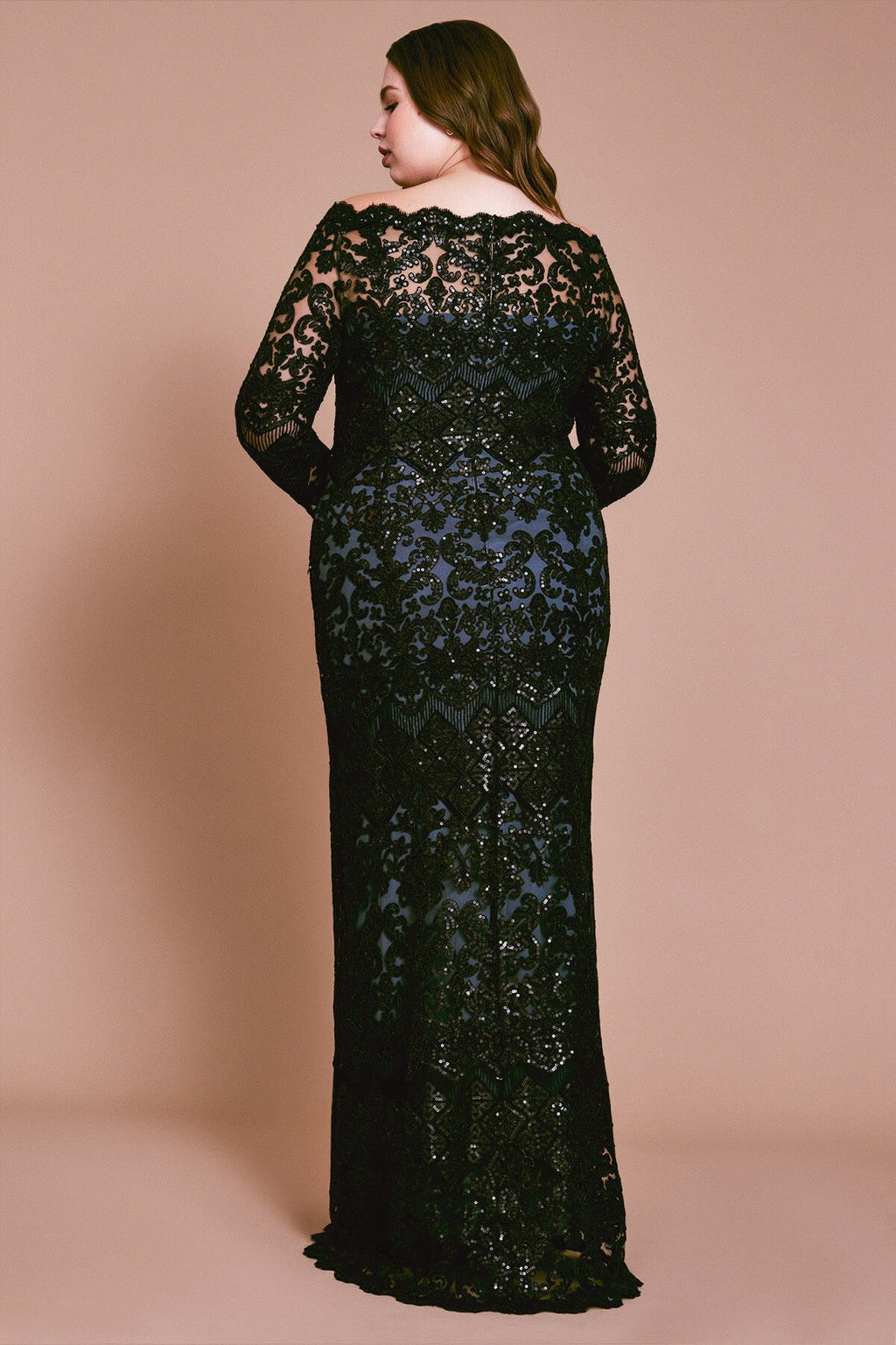 Eve Long-Sleeve Sequin Embroidered Gown