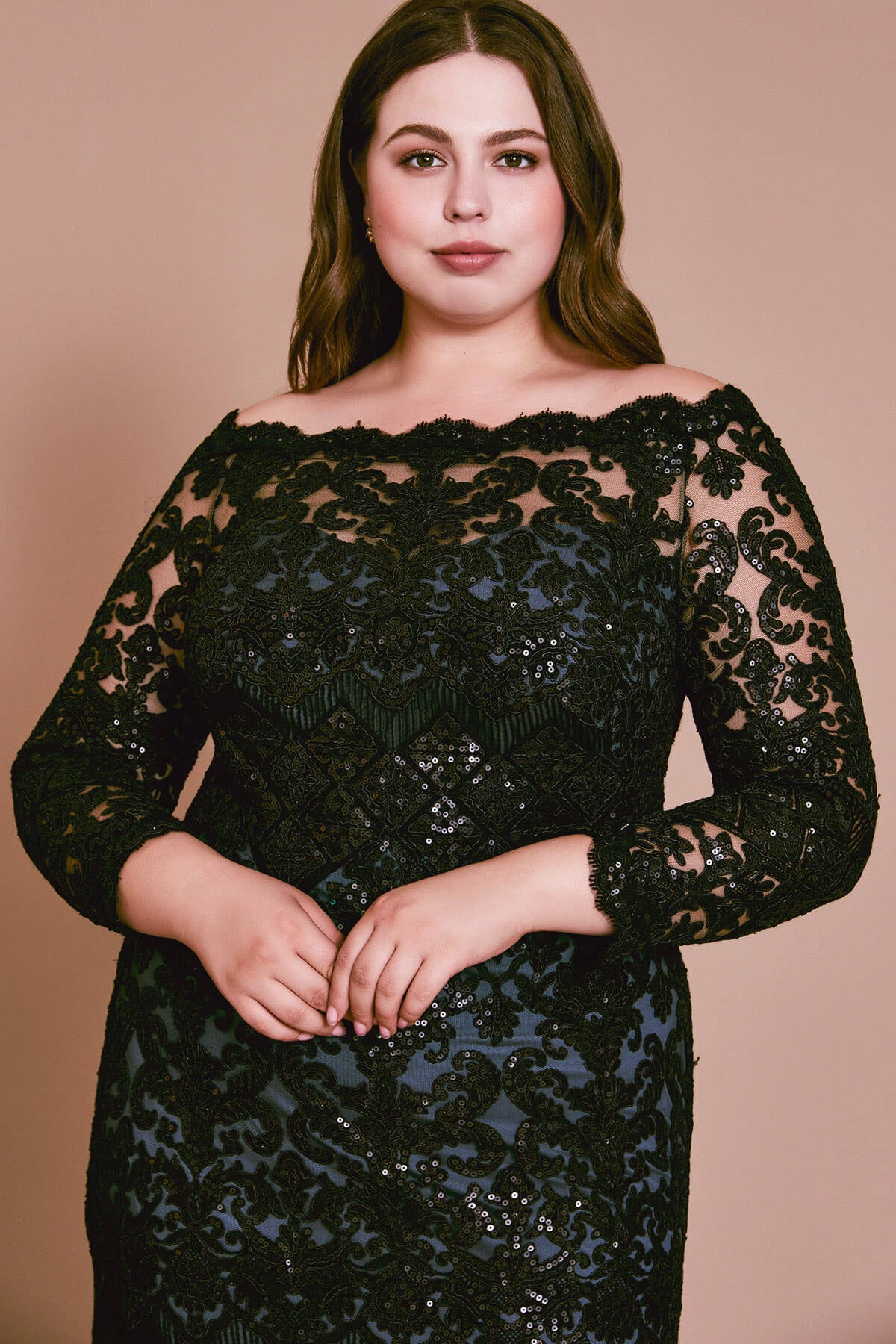 Eve Long-Sleeve Sequin Embroidered Gown