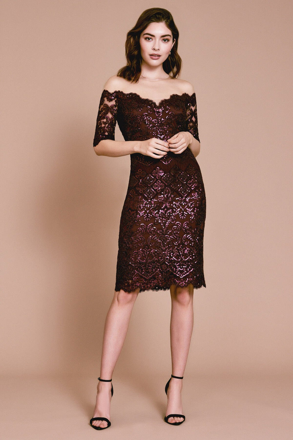 Heri Off-The-Shoulder Metallic Lace Dress