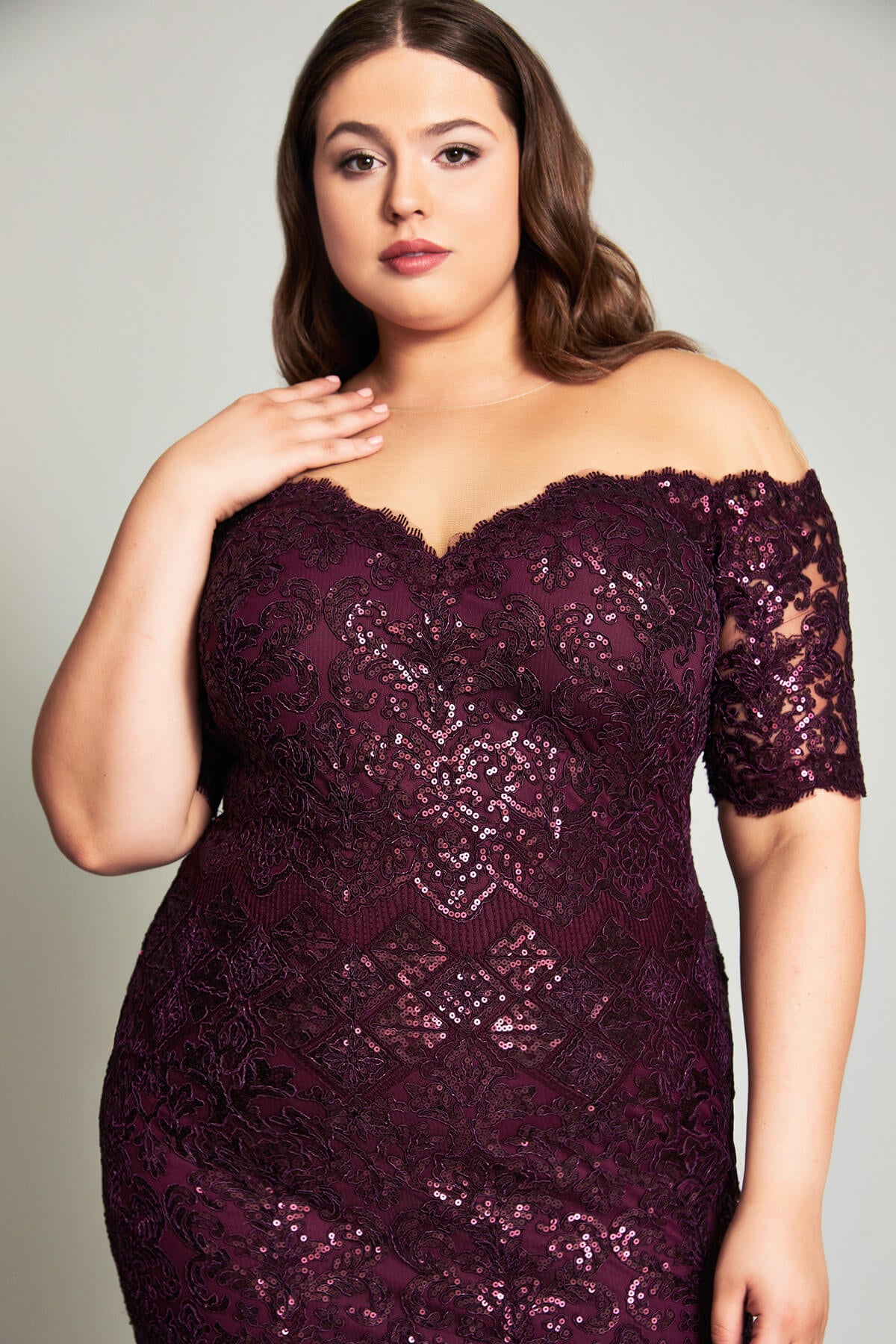 Heri Off-The-Shoulder Metallic Lace Dress - PLUS SIZE