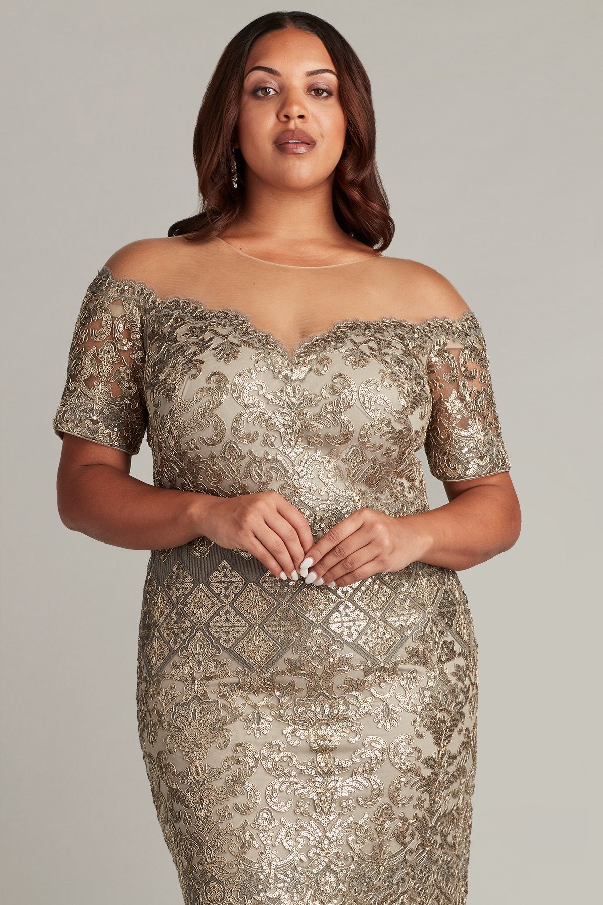 Heri Off-The-Shoulder Metallic Lace Dress - PLUS SIZE