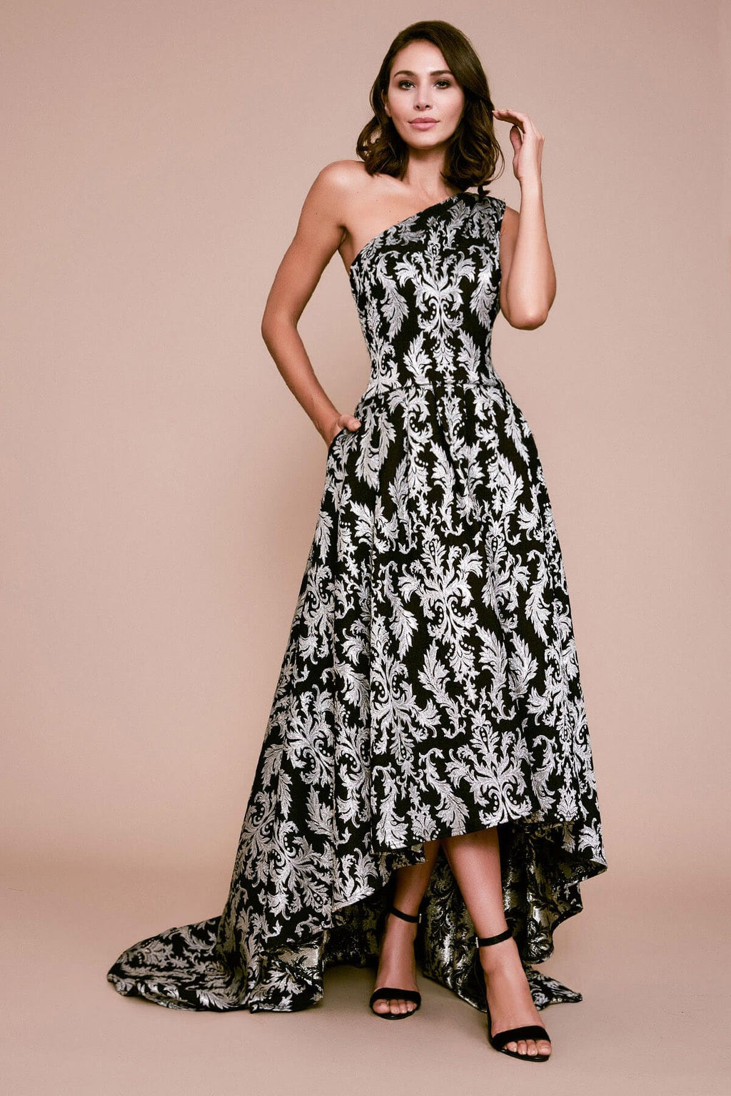 Tadashi Shoji - Kolab One-Shoulder Jacquard Gown