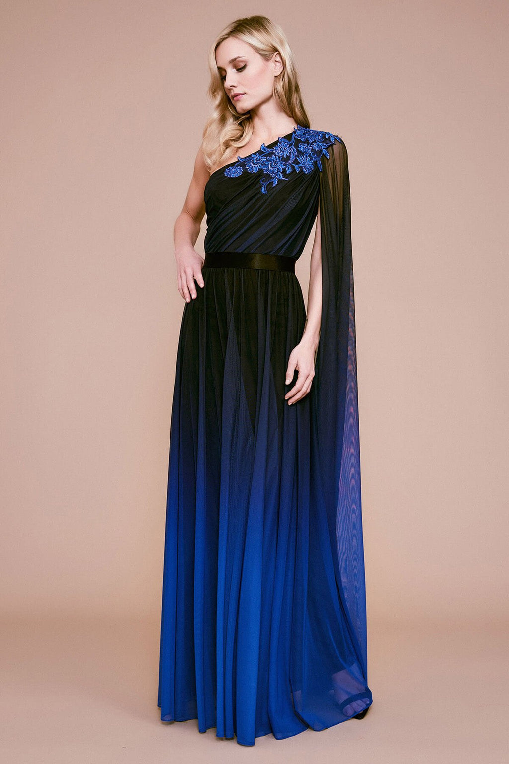 Tadashi Shoji - Boracay One-Shoulder Mesh Gown