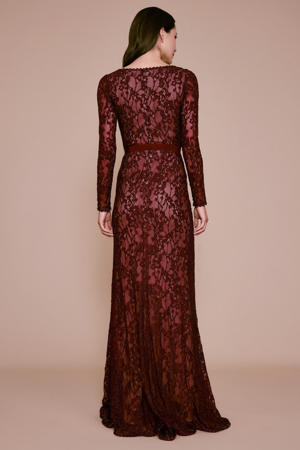 Tadashi Shoji - Seckon Lace Long-Sleeve Slit Gown