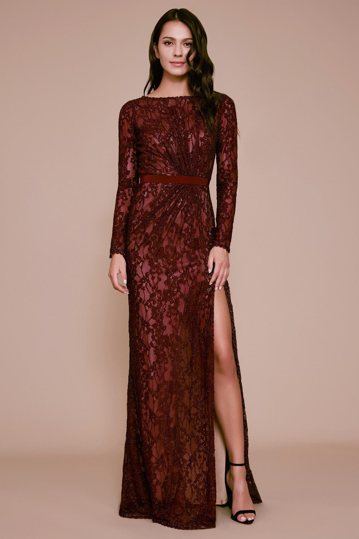 Tadashi Shoji - Seckon Lace Long-Sleeve Slit Gown