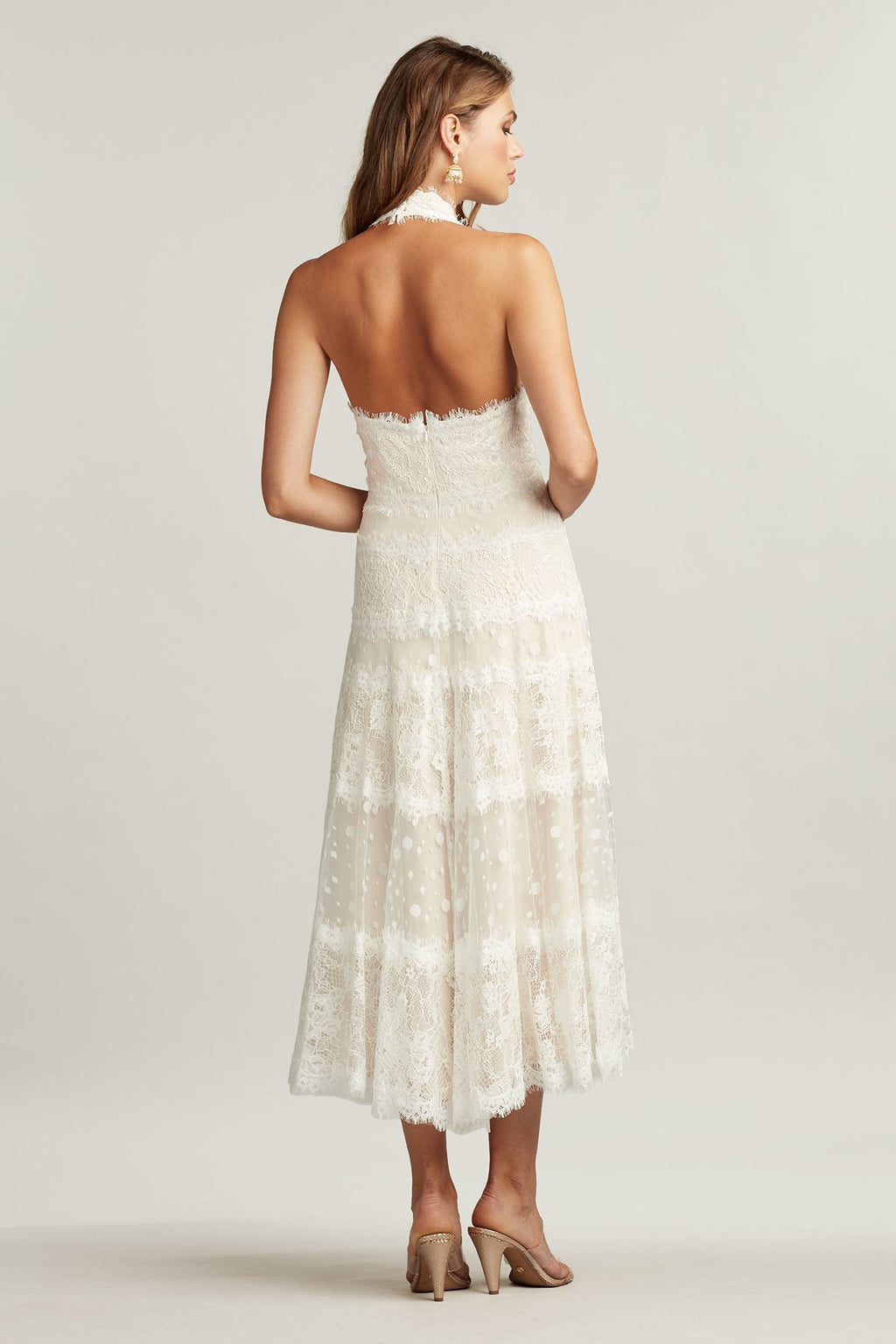 Rella V-Neck Halter Tea-Length Dress