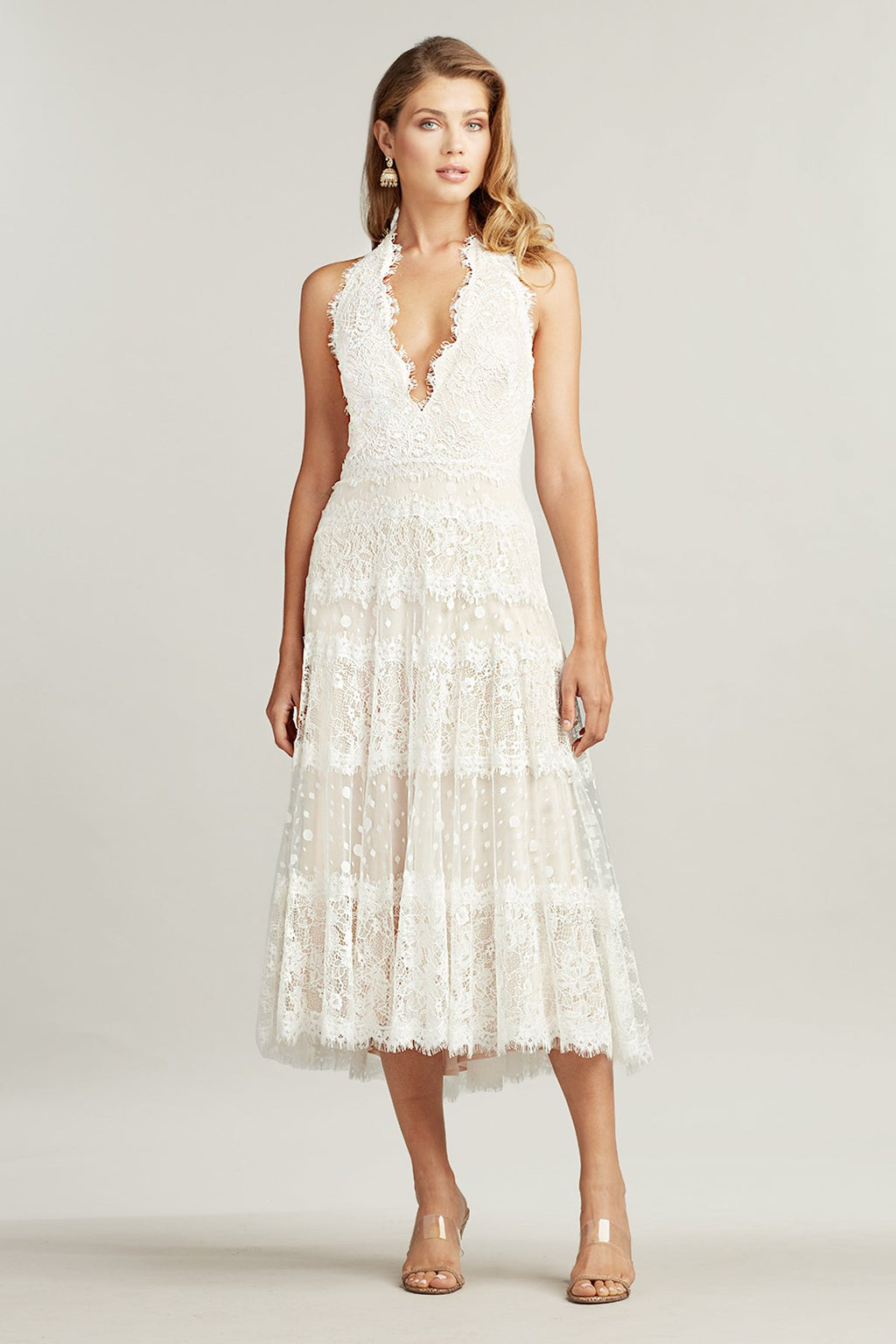 Rella V-Neck Halter Tea-Length Dress