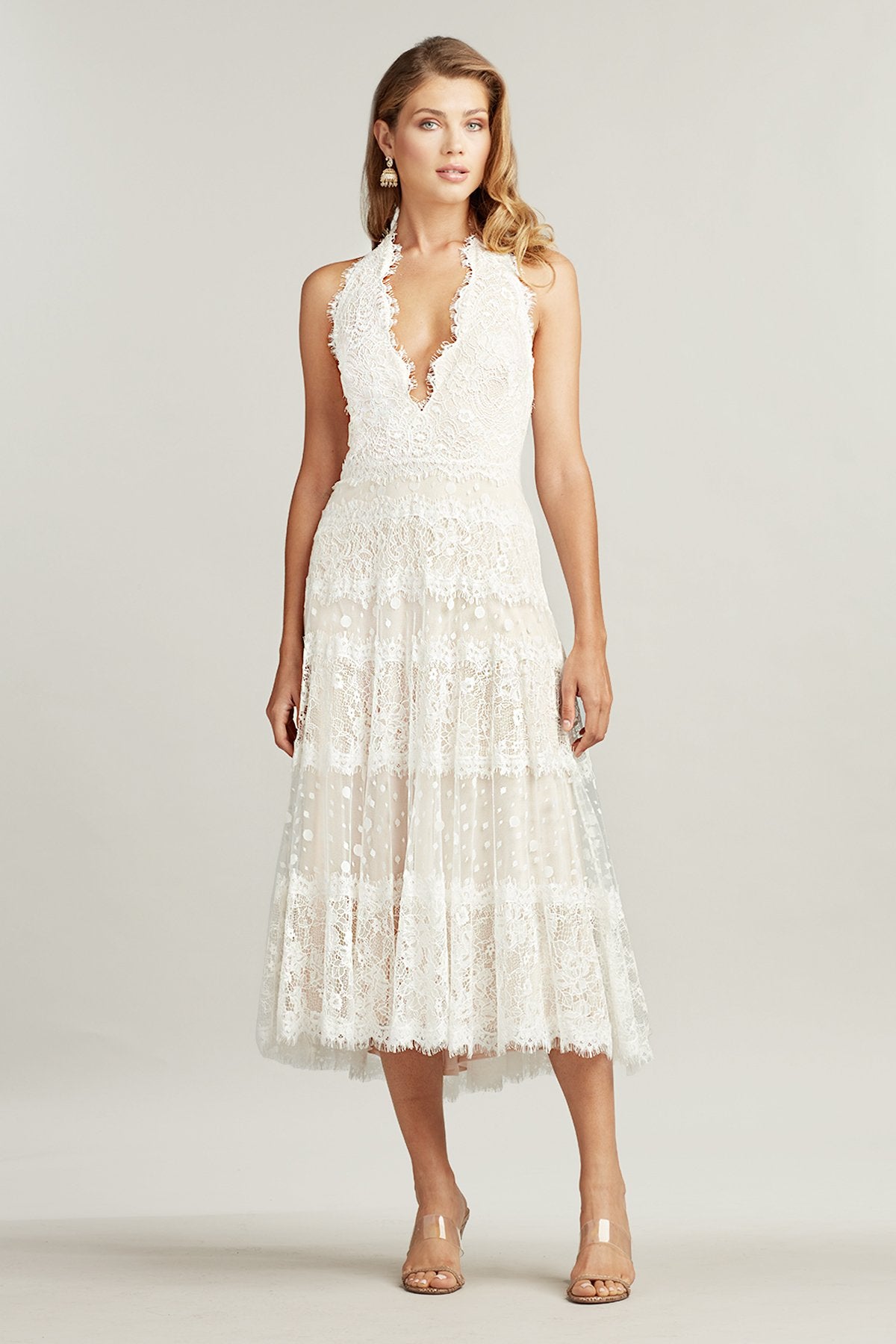 Rella V-Neck Halter Tea-Length Dress
