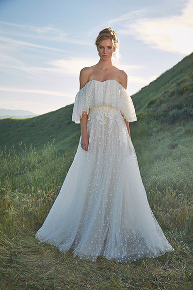 SABRIEL OFF-THE-SHOULDER DOTTED GOWN